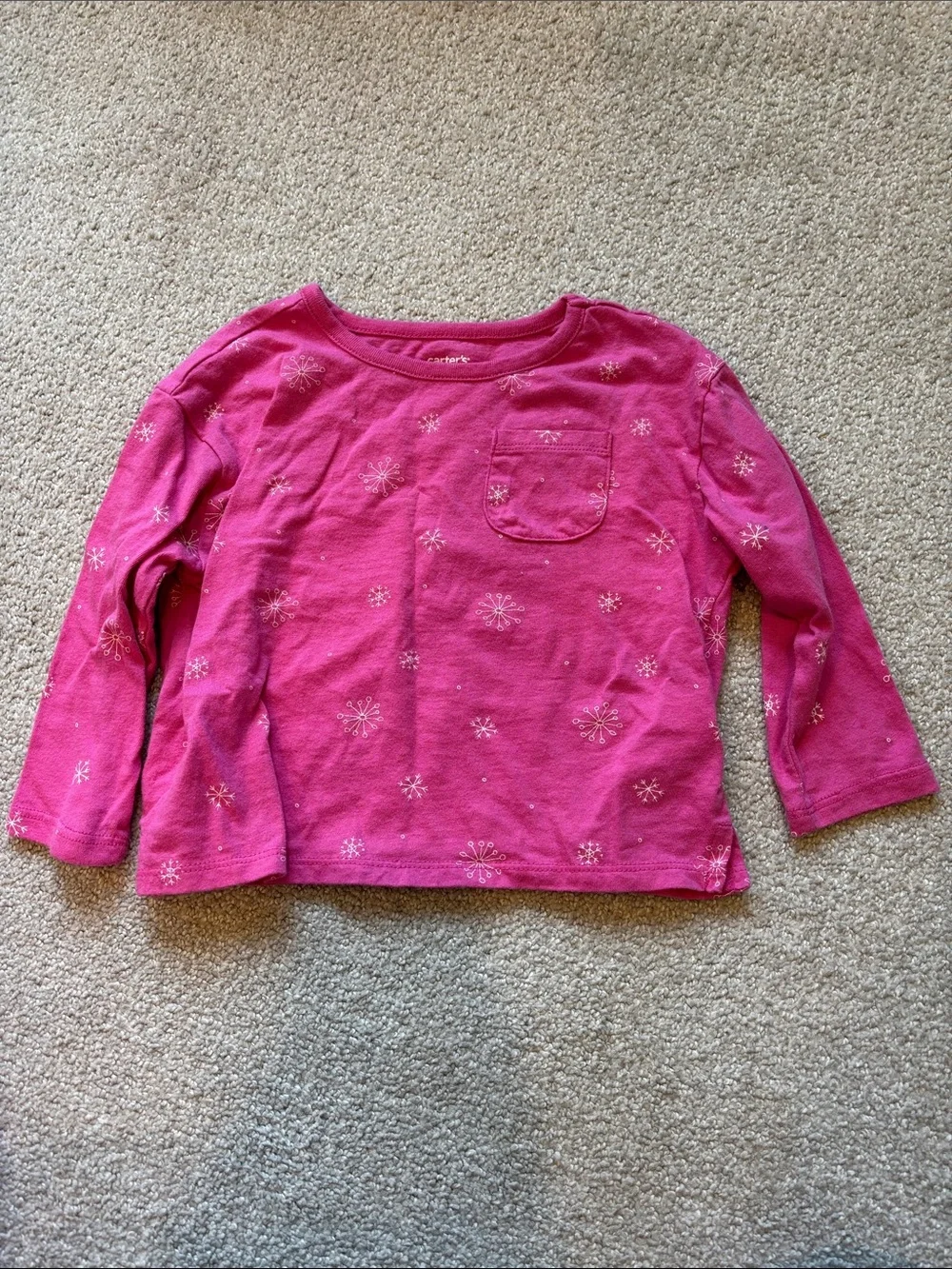 NWOT Carter's Hot Pink Long-Sleeve Pocket Tee with Sparkle Snowflakes